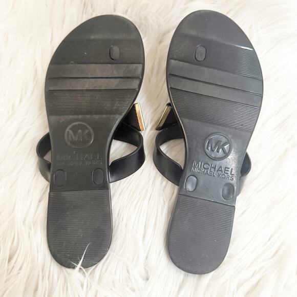 MICHAEL KORS | Kayden Black Gold Jelly Plastic Sandals Thongs Flip Flops | 6 - Picture 6 of 6